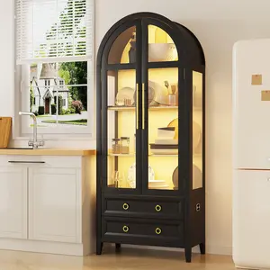 FREDEES Arched Display Cabinet with Glass Doors & LED Lights