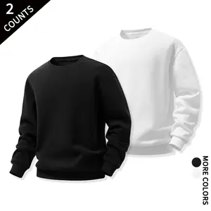 2-Pack Men’s Crew Neck Sweatshirts, Solid Plain Fleece Pullovers, Loose Fit, Long Sleeves — Casual Streetwear, Daily Workout, Jogging, School, Basic Sweatshirts