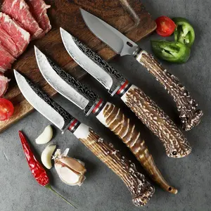 1pc Angular Handle Multi-Functional Knife - Stainless Steel Damascus Pattern Blade Knife with Sheath Cover, Ideal for Meat/Fruit Cutting and Carving