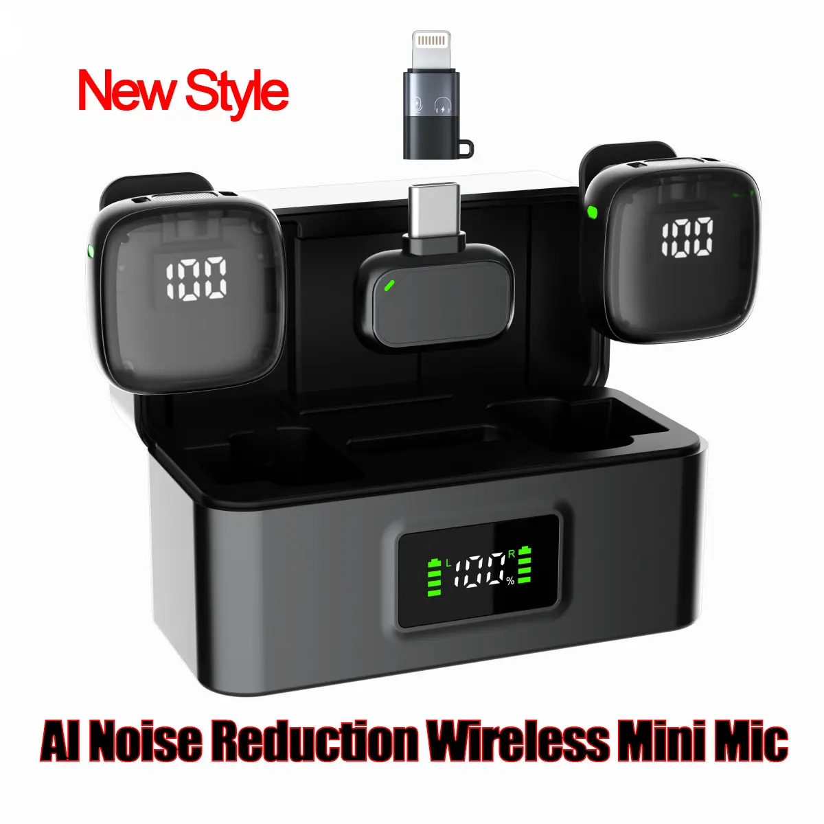 Wireless Clip-On Lavalier Microphone for Live Streaming & TikTok — For Creators Recording/Filming Videos; Designed for Mobile Use; AI Noise Reduction; Professional Lapel/Clip-On Headset Mic; 1-to-2 Split