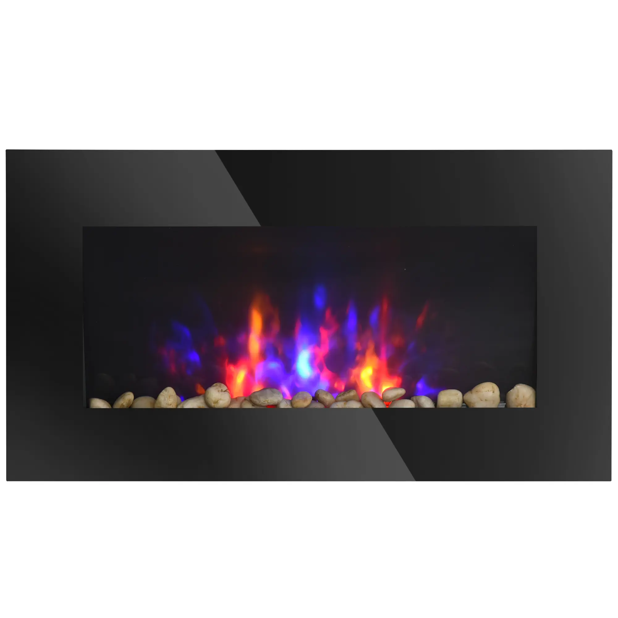 28.5" 1450W Electric Wall-Mounted Fireplace with Flame Effect & 7 Color Background Light. Adjustable 725W/1450W. Heats 400 sq. ft. Overheat Protection. Black