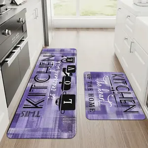 Kitchen mat, home center logo, purple lattice design creative decoration, suitable for bedroom, living room, dining room, bathroom, foyer