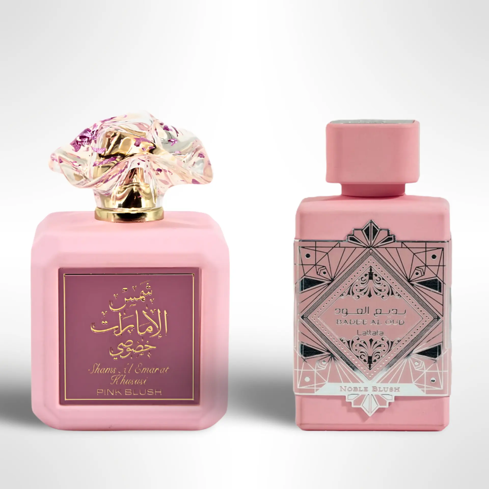 Lattafa Shams Al Emarat + Badee Al Oud Pink Blush Alcohol-Based EDP Bundle Set - 2x100ml (3.4 fl oz) Women's Perfume, Perfumes Fragrance Blend, Oriental Rich, Soft Elegant, Floral Gourmand Vanilla-Spice Scent, Luxurious Gift Set