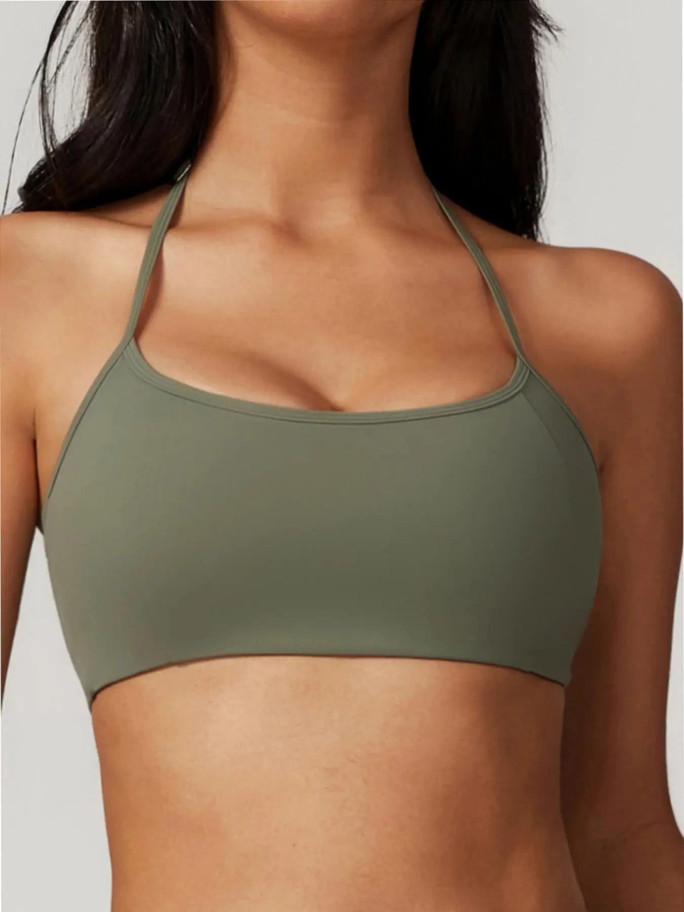 Women's Solid Backless Halter Neck Sports Bra, Breathable Comfortable Wireless Sports Bra, Ladies Sportswear for Indoor Outdoor Wear