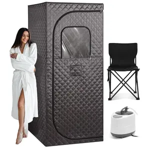 Portable Steam Sauna Box for Home Spa, Indoor Sauna Tent with 3L 1000W Steamer Remote Control and Foldable Chair, 2.6’x 2.6’x 6’