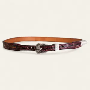 Handtooled  Hat Band - Feathers - Brick
