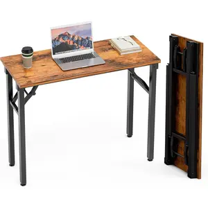 Small Computer Desk Folding Table - 35.8" Foldable Office Desk, No Assembly, Perfect for Small Spaces in Bedroom, Dorm, or Apartment, Portable Mini Desk or Study Table with Compact Design, Brown