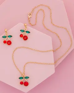 Lola Crystal Embellished Cherry Pendant Necklace & Earring Set