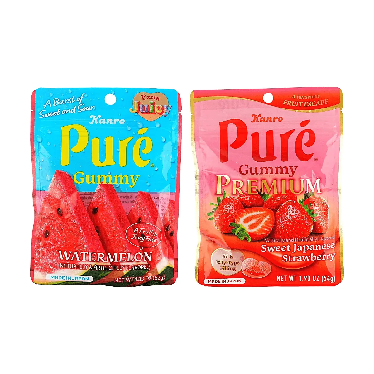 Kanro Pure Gummy Assortment: Watermelon & Strawberry Creamy Centers, 106g - Refreshing Japanese Fruit Candy for Snack Lovers