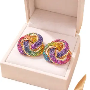 Rainbow Luxe Crystal Knot Statement Earrings