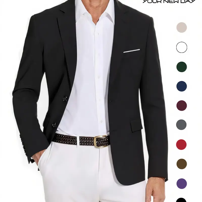 YND Men's 2-Button Slim Fit Blazer - Premium Men's Suit Separates, Casual Lightweight Longsleeve Solid Color Jacket, 30% Denser Fabric, Chrome Buttons, Ideal for Business/Wedding Daily Wear