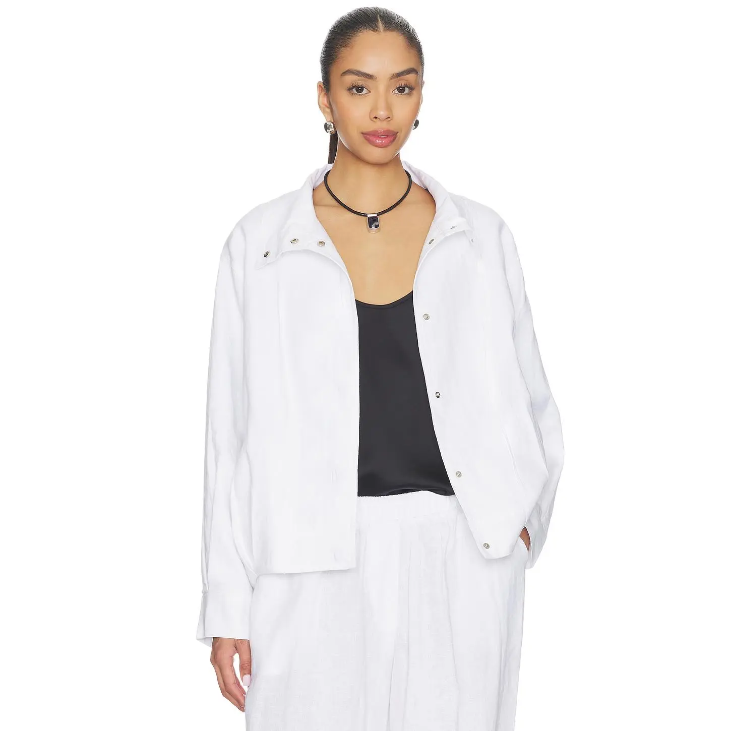 AEXAE Linen Bomber Jacket in White AEXAE Linen Bomber Jacket in White