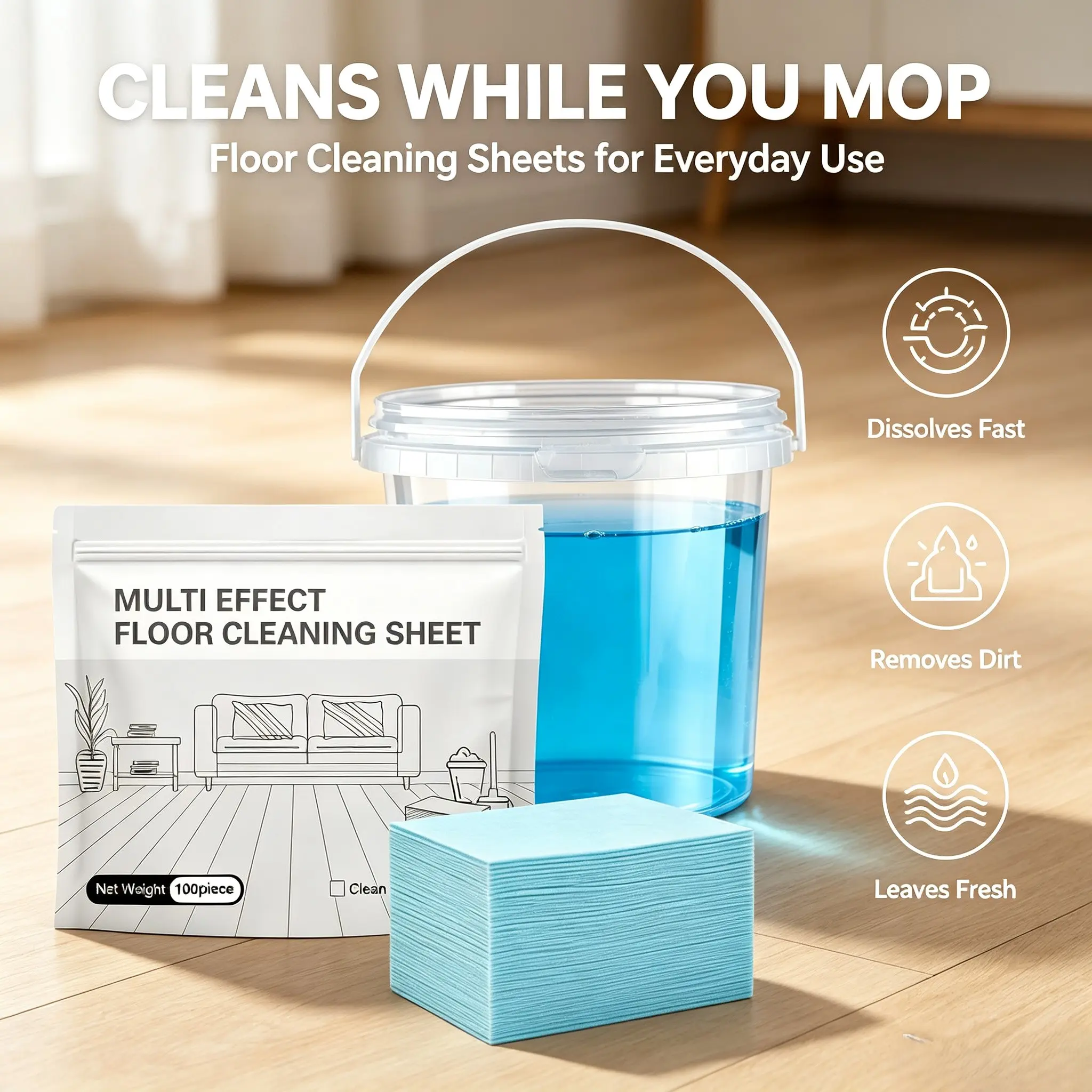 【VC】 100 Pcs All Floor Cleaner Tablets | Multi-Surface Deep Cleaning Mop Sheets for Hardwood, Tile, Laminate, Vinyl, Streak-Free & Long-Lasting Fresh Scent