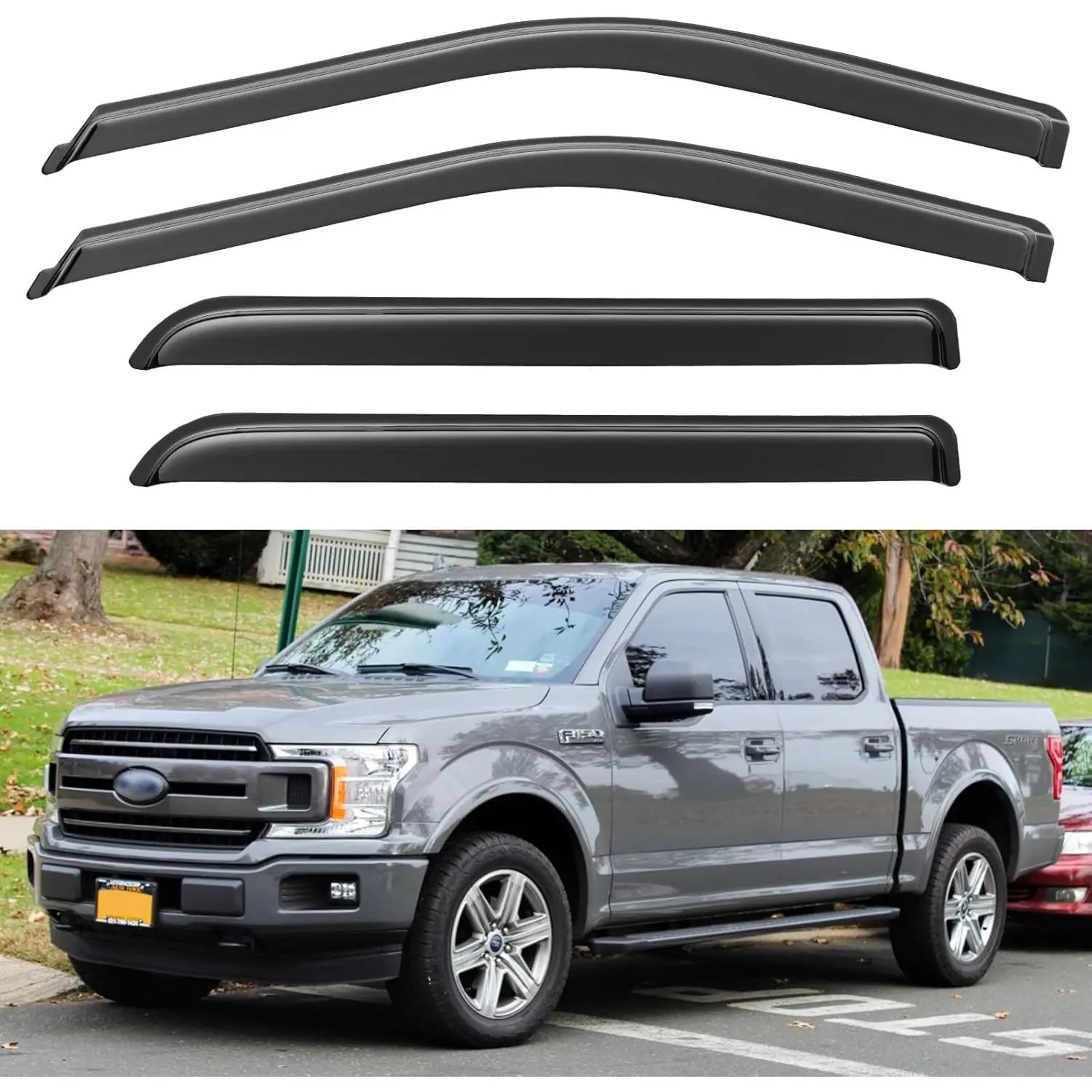 Window Visors Rain Guards for 2015-2025 Ford F150 SuperCrew, Out-Channel Sun Rain Shades Window Vent Deflectors for 2017-2025 F-150 Raptor F250 F350 F450 F550 Super Duty Crew Cab, for Full-Size Cabs