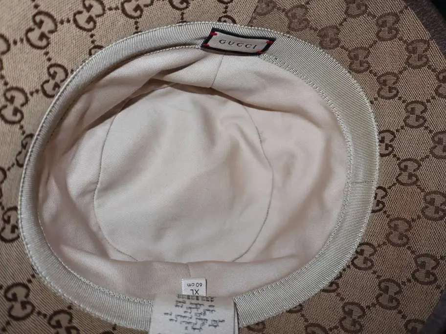 Gucci Monogram Bucket Hat with White Leather Trim Gucci Monogram Textured Dollar Calfskin GG Jago Bucket Hat S  main image 4