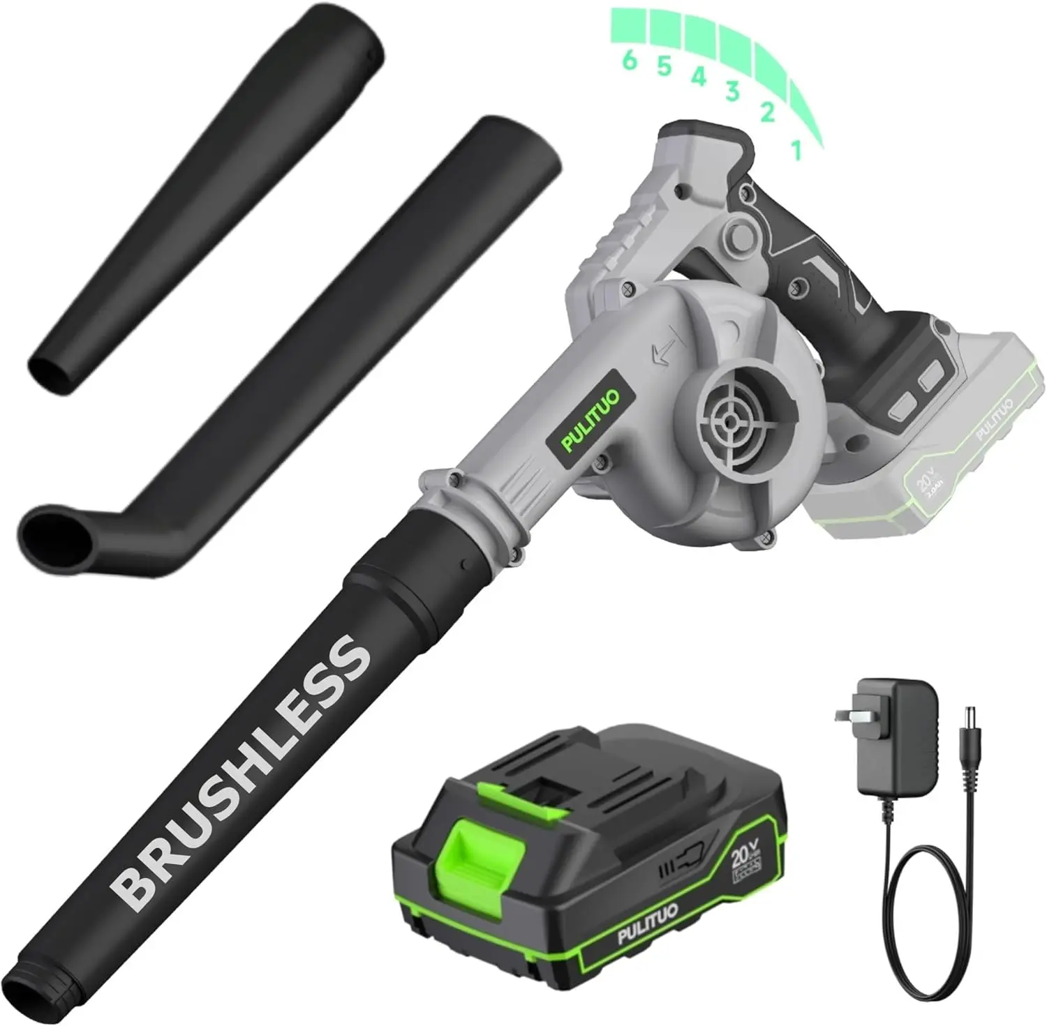 PULITUO Lightweight 20V Lithium Battery High Speed Cordless Leaf Blower, 400CFM 90MPH Turbo Power, Ergonomic Design for Lawn, Patio, Portable Wireless Handheld Blower for Garden Dust, High Speed Blower, Lithium Battery Blower