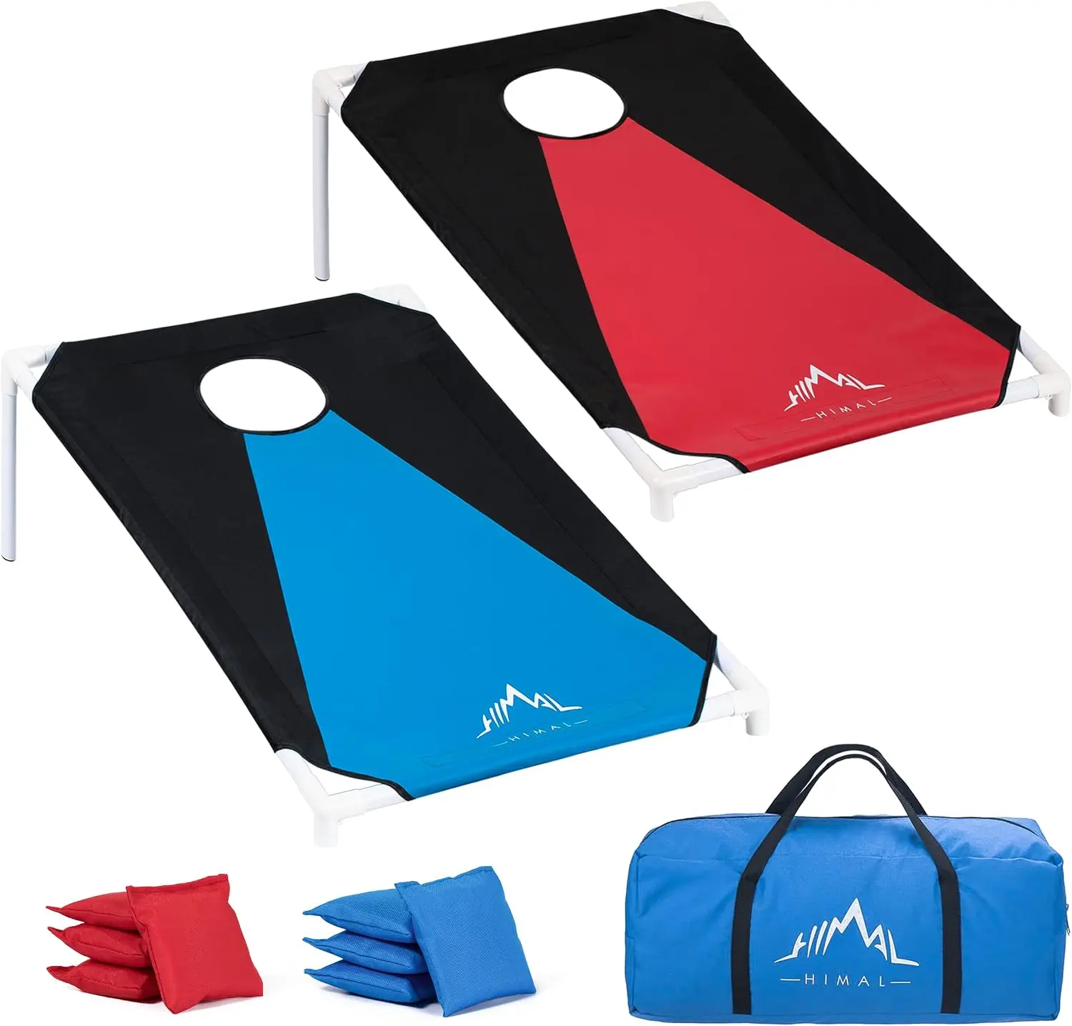 Outdoors Portable Cornhole Board Set, Corn Hole Game Set 3 x 2-feet | PVC Framed, 2 Cornhole Boards, Blue-Red, 8 Bean Bags, Carrying Bag, Camping Beach Activities, Indoor Outdoor for Adults