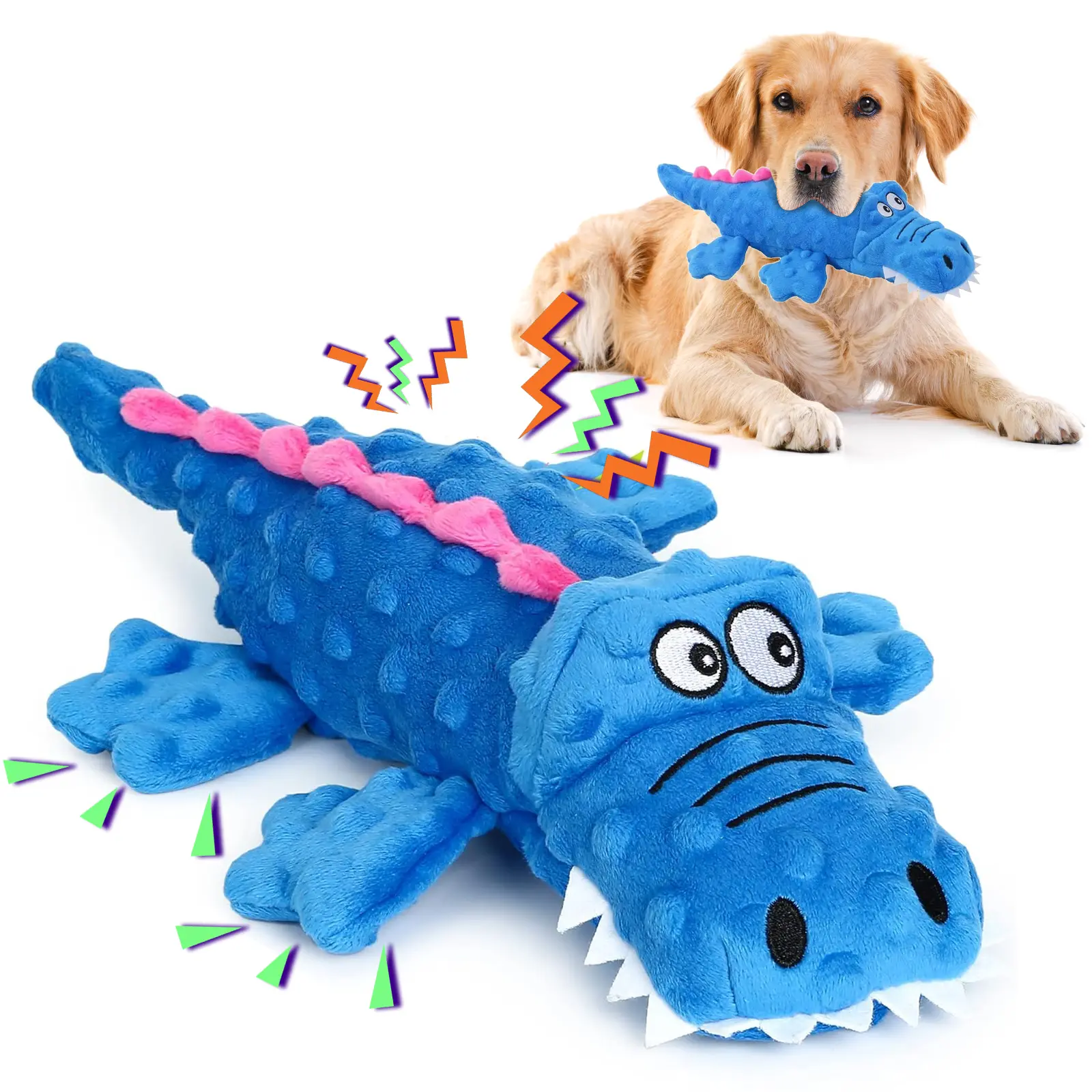 Okoan Unbreakable Sturdy Alligator Dog Toy for Heavy Chewers, Unbreakable Stuffed Plush Dog Toy for Aggressive Chewers. plush dog