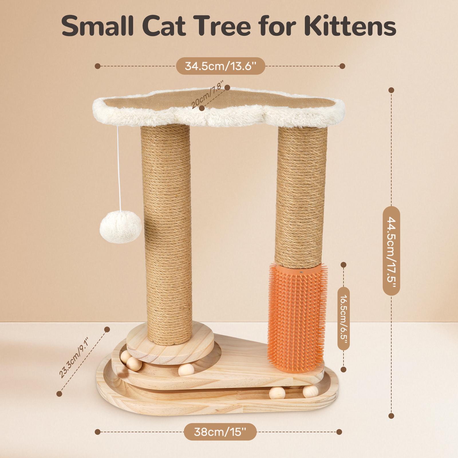 Pawaboo Cat Scratching Post, Cat Self Groomer for Indoor Cats, Cloud Soft Perch for Rest, 17.5" Tall Natural Sisal Scratcher Cat Grooming Interactive Ball Track Toys for Small Cats Kittens