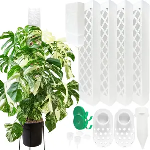 4 Psc 9 Inch D Shaped Moss Pole with Watering Dripper, Plastic Moss Poles for Climbing , Sturdy Monstera  Support, Self Watering Moss Pole Kit for  Indoor(Translucent)