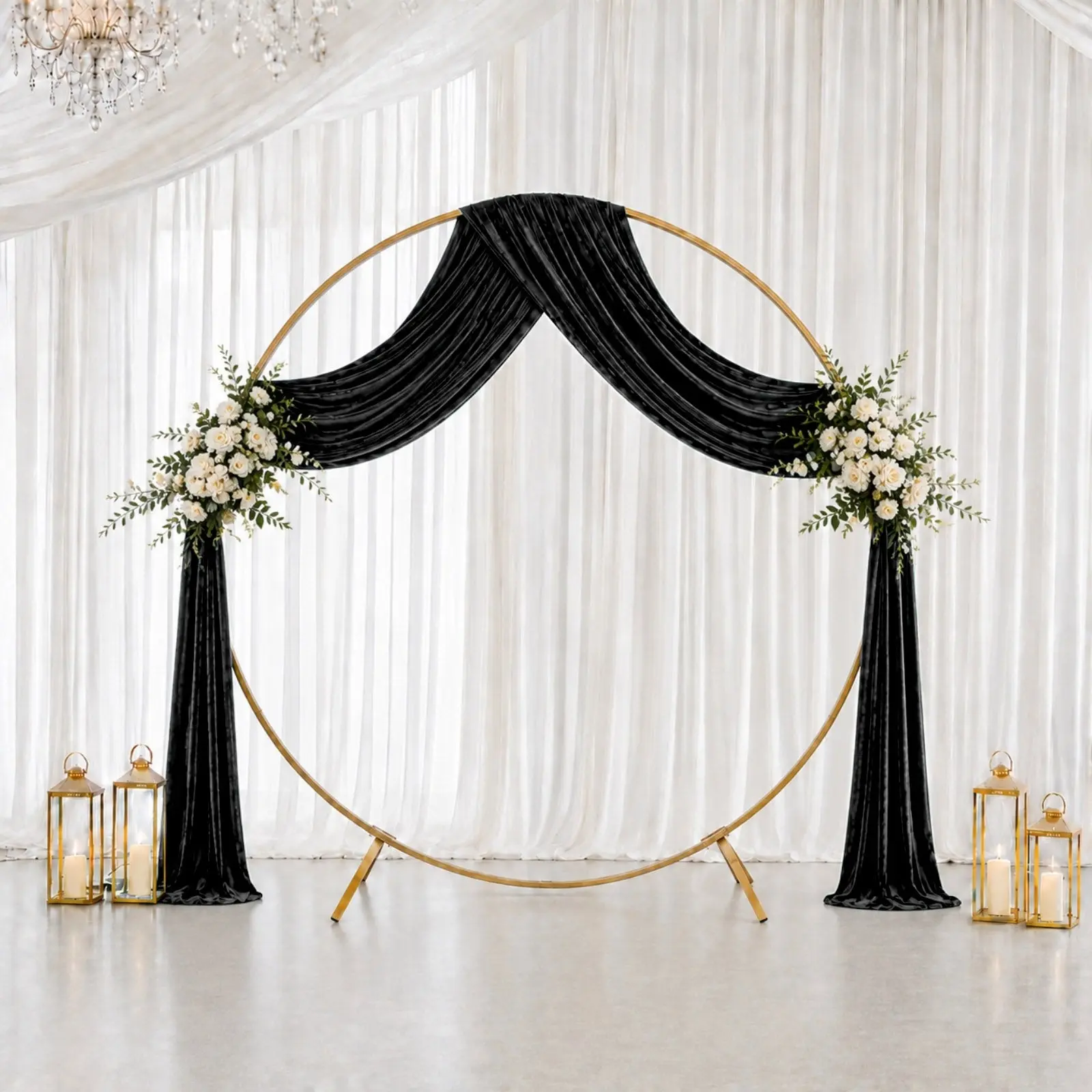Black Premium Crushed Velvet Backdrop Curtain 5ft x 18ft – Ceiling Drapery Panel & Wedding Backdrop with Rod Pocket, 70% Blackout