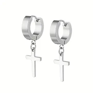 Unisex 2-Piece Stainless Steel Hanging Cross Christian Graphic Earrings Set - Daily/Party Wear, Birthday Gift for Family & Friends