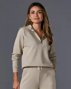 Luxe Lounge Metallic Half Zip Sweatshirt Champagne