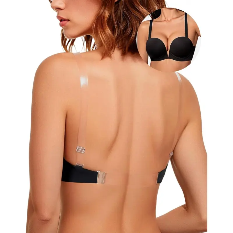 2026Upushall Backless Bra with Clear Straps and Back Plunge Padded Push Up Low Cut Underwire Bras for Women
