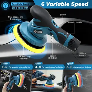 Saker Upgraded Mini Cordless Polishing Machine, 6-inch Portable Car Polishing Machine Kit, With 1 12V 2000mAh Rechargeable Battery And 10 Additional Accessories Included. Adjustable Gear, Auto Repair Tool