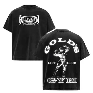 Retro Washed Black Golds Gym Graphic T Shirt for Men Lift Club Bodybuilding Print Casual Short Sleeve Crewneck Cotton Tee Trendy Gym Streetwear for Daily Use