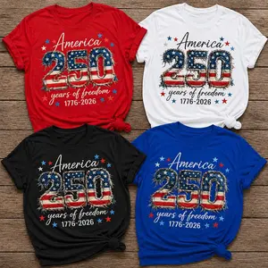(FAUX PATCHWORK-PRINT) Patriotic Shirt 4th of July Shirt, 250th Anniversary Faux Patchwork USA Shirt, Digital Print Tee, America Shirt 1776- 2026 Independence Day Tee, USA Flag Shirt - HARSIN