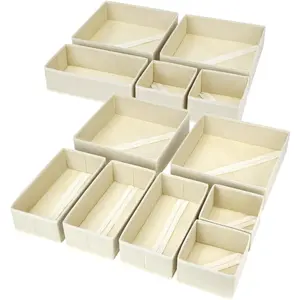 DIMJ Drawer Organizer Clothes, 12 Pack Dresser Organizer, Foldable Closet Organizers and, Dresser Bins, Drawer Dividers for Nursery, Baby Clothes, Underwears, Sock (Beige)