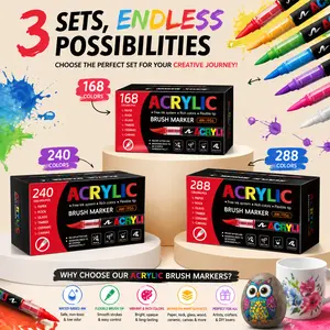 Acrylic Paint Markers Brush Tip, 12/24/36/48/168/240/288/320/366 Vivid Colors with Direct-Liquid Ink Control System, Professional-Grade Paint Pen for Rock Painting, Canvas, Glass, Plastic, Fabric & Creative Crafts coloring set Multicolor