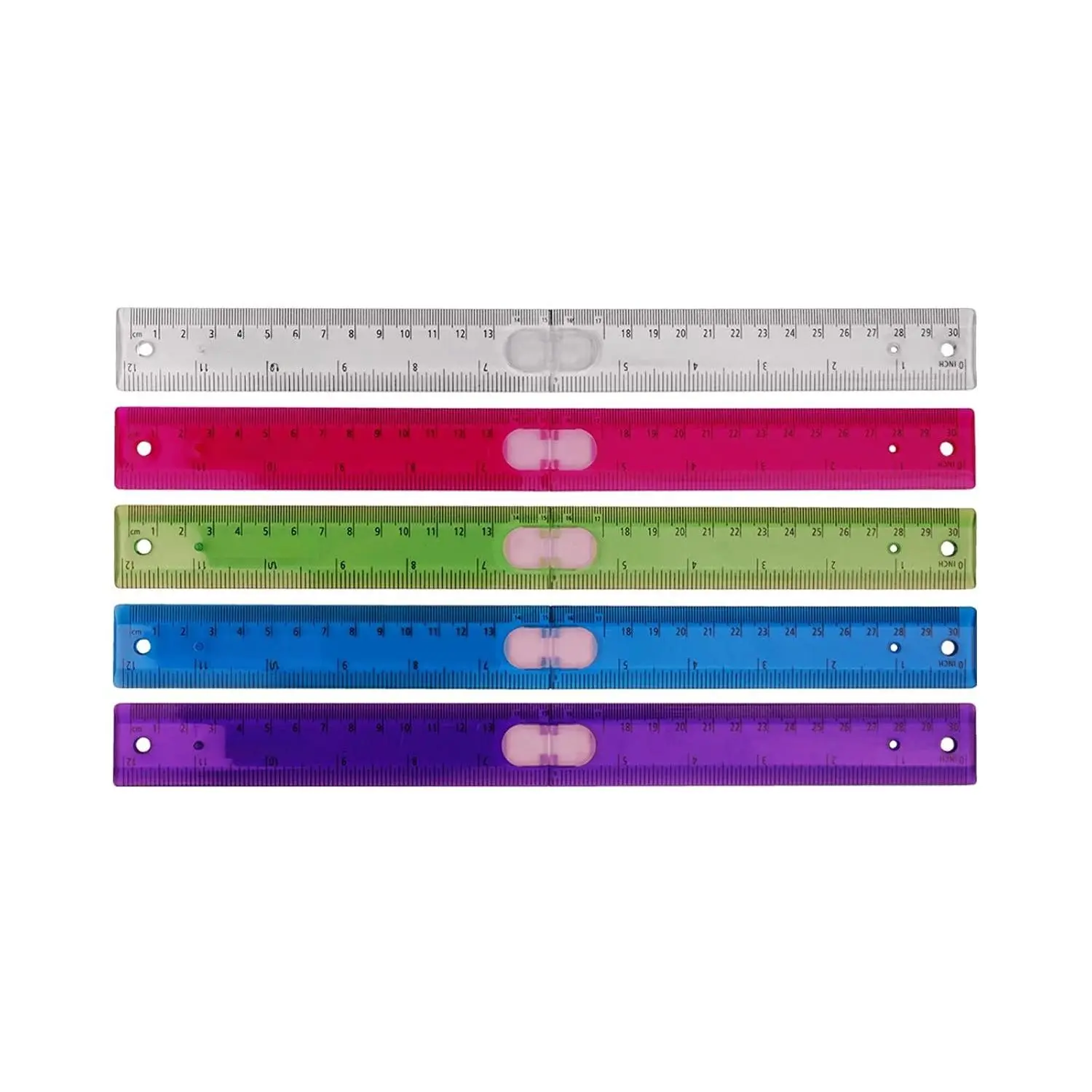 12" Plastic Folded Rulers Assorted Color 5 count Pack, Foldable, Portable, Easy to Carry, Durable Printing in Inch and Metric Scale, Pefect Measuring and Drawing Tools