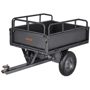 VEVOR Garden Utility Trailer, 10 Cu. Ft 500lbs Capacity, ATV UTV Hauling Trailer, Tow Behind Steel Dump Cart with 14 Tires, Hand Pull or Foot Pedal, Heavy Duty Yard Trailers for Lawn Mower Tractor