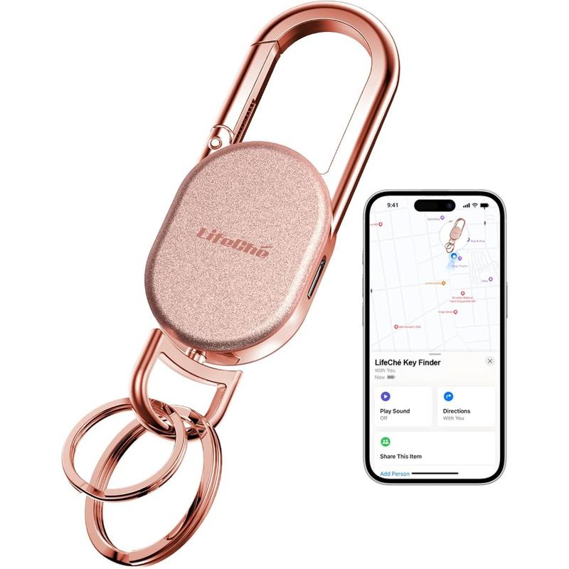 Keychain, Key Finder Built-in Anti-Loss Tracker, Heavy Duty Key Holder, Premium Stainless Steel Keychain Carabiner For Car Keys with GPS Global Locator Tracking Waterproof (Rose Gold)