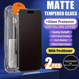 2 Pcs Matte Tempered Glass Protective Screen Protector Compatible With iPhone 17 16 Pro Max 16e 15 14 13 12 11 Pro Max Plus XR X XS MAX 12 13 Mini, One Click Installation, Full Coverage, 9H Hardness, Dust-Free, Anti-Scratch, Protection, Accessories
