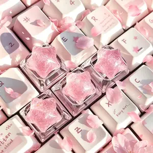 4pcs Personalized Transparent Star Glitter Keycap Transparent Cute WASD Direction Key Cross Mechanical Keyboard