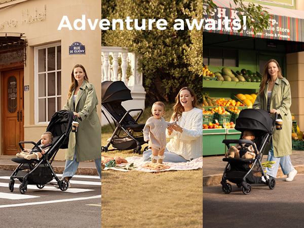 Momcozy ClickGo Lightweight Stroller, Compact Travel Stroller for Airplane with One-Click Fold, Baby Stroller and Toddler Stroller with Large Canopy for Kids from 6 Months to 50 Lbs