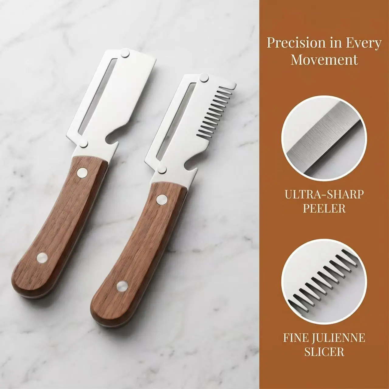 2-Pack Premium-Grade Fruit & Vegetable Peeler|   Sharp Stainless Steel Blade, Ergonomic Wooden Handle + Built-in Bottle Opener – Ideal for Daily Kitchen Use  Kitchen Tool for Potato, Apple & Carrot， Kitchen Accessories