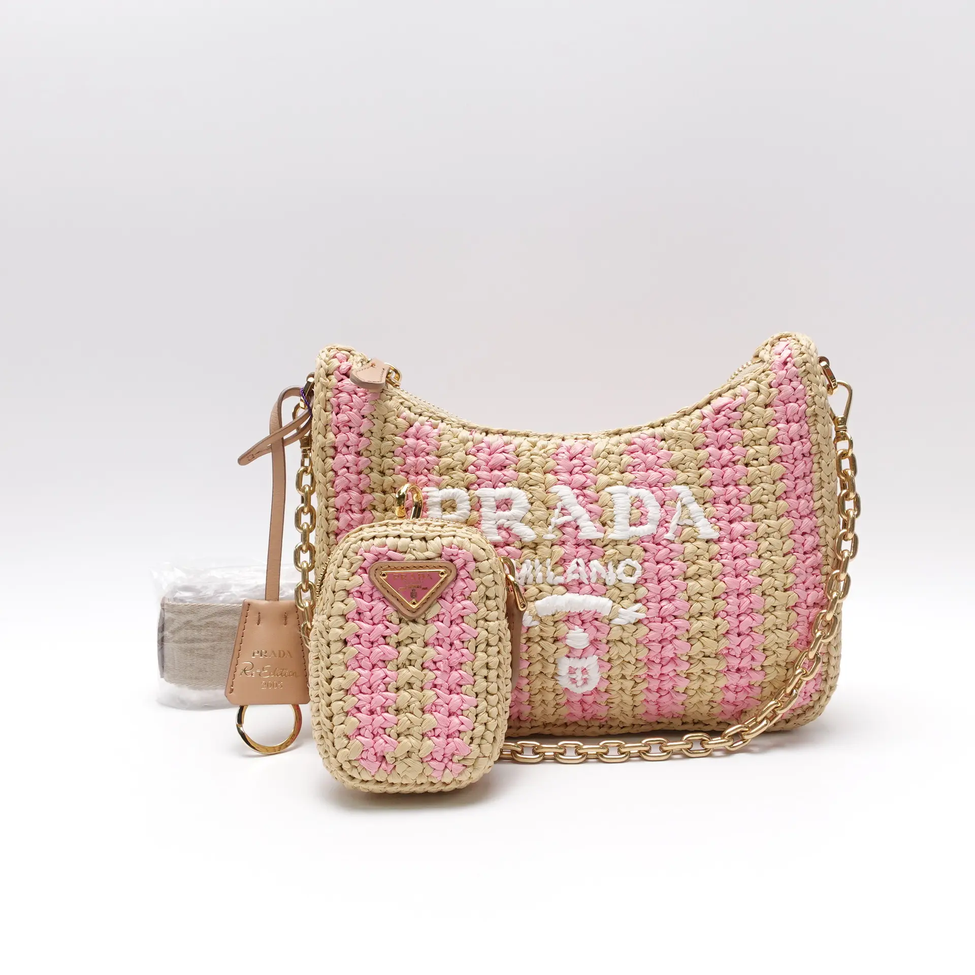 Pre-owned PRADA Raffia Shoulder Bags Re Edition 2005 Yellow&pink Shoulder Bag T10456822