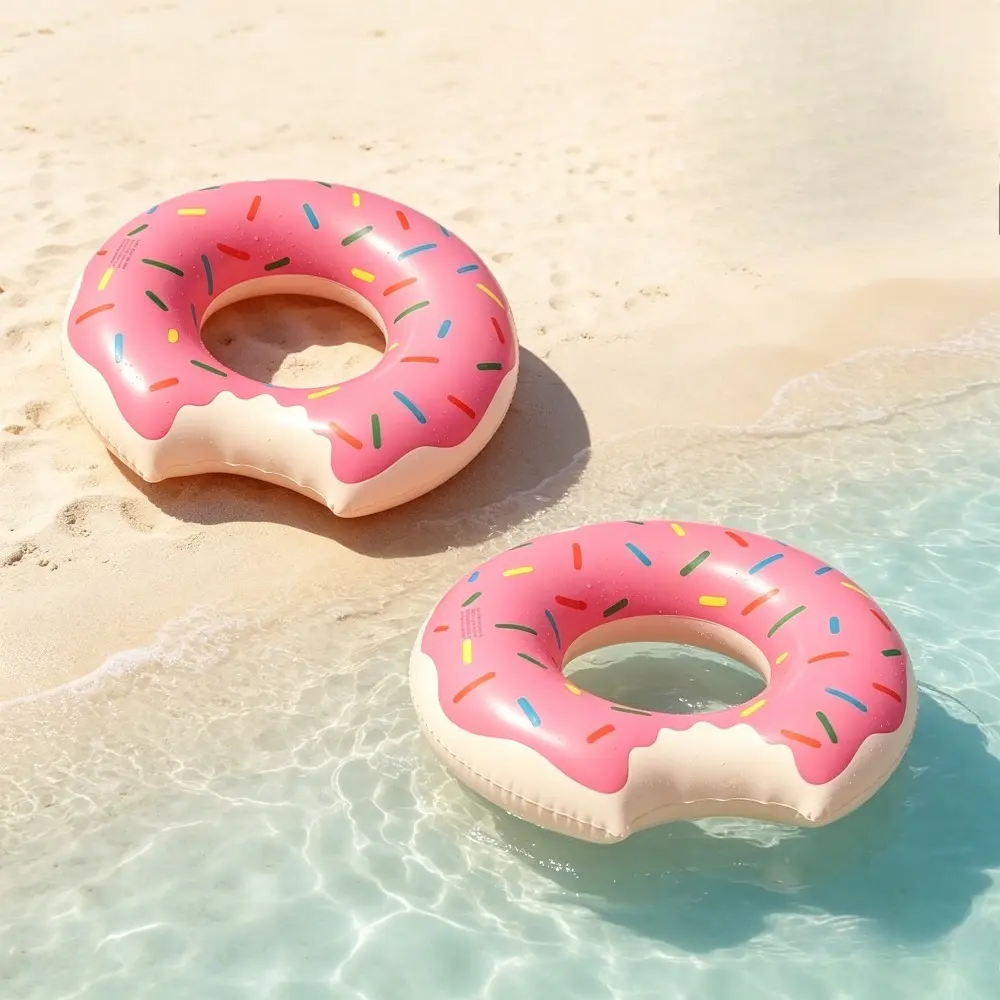 1pc Doughnut shaped inflatable swimming ring with sugar shavings decoration, inflatable swimming ring float suitable for summer beach swimming pool parties, water play, photography props, water toys