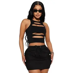 Black Cut Out Seamless Top - Stylish and Comfortable for Daily Wear # Outfit of the Day(Sheet)