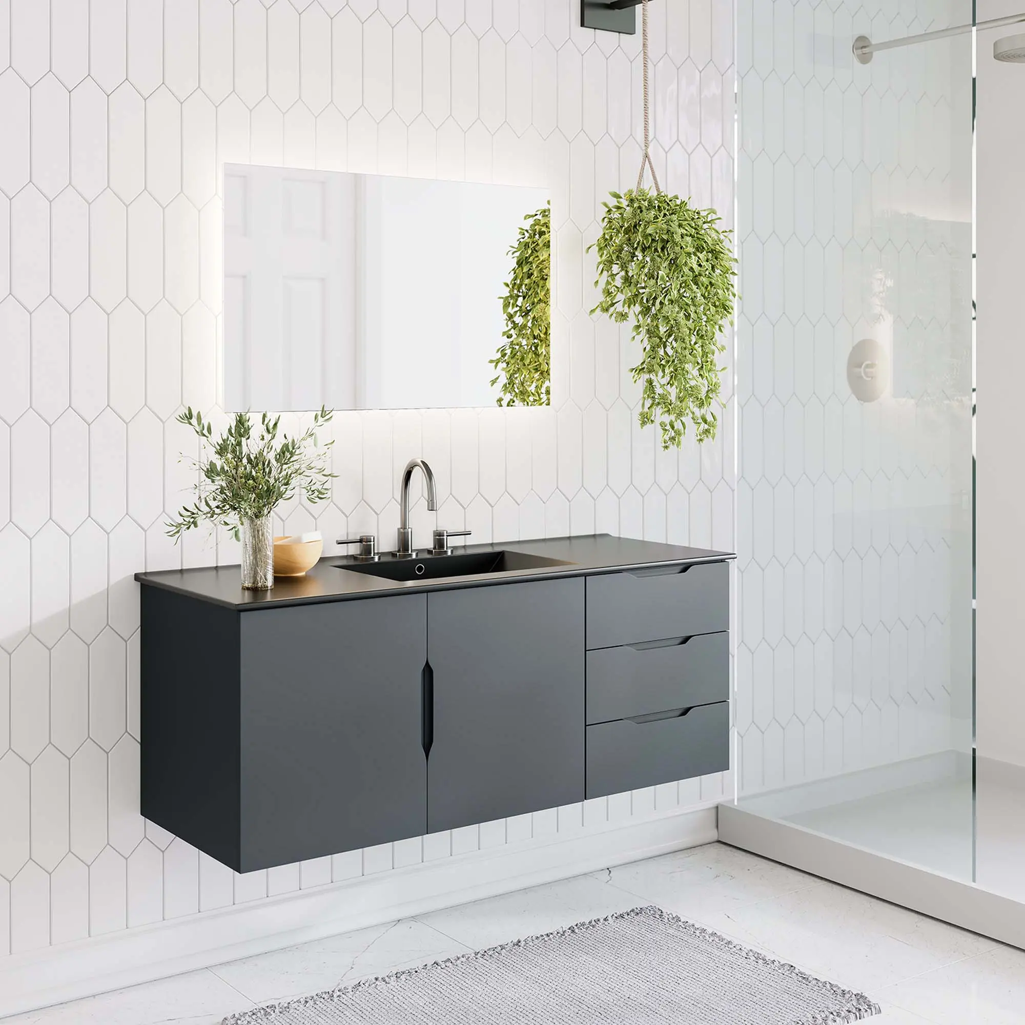 Vitality 48" Gray Modern Wall Mount Bathroom Vanity Cabinet - Open Back Bathroom Storage Cabinet, Double/Single Sink Compatible (Sinks Not Included), Yes