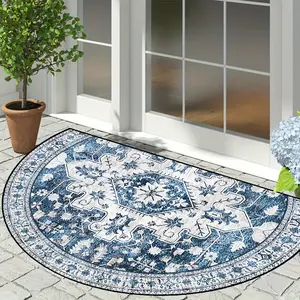 Vintage Bohemian Style Half Round Welcome Rug, Boho Area Rug, Soft Plush Non-Slip Door Mat for Entryway Garden Porch Living Room Bedroom
