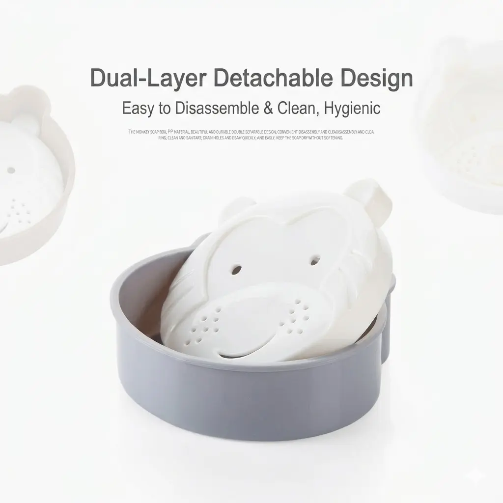 Plastic Minimalist Self-Draining Soap Dish with Drainage Holes, Lovely Animal-Shaped Bathroom Accessory for Steady Soap & Sponge Storage, Home Decoration & Gift Option, Organiser