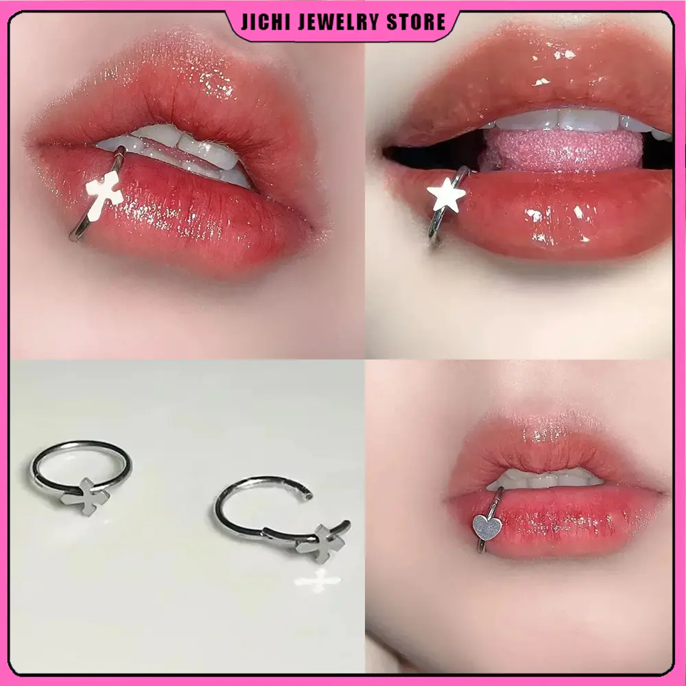 Clicker Hoop Nose Rings with Star & Heart, Stainless Steel Hinged Metal Jewelry for Lip Ring & Ear Piercing, 8-12mm