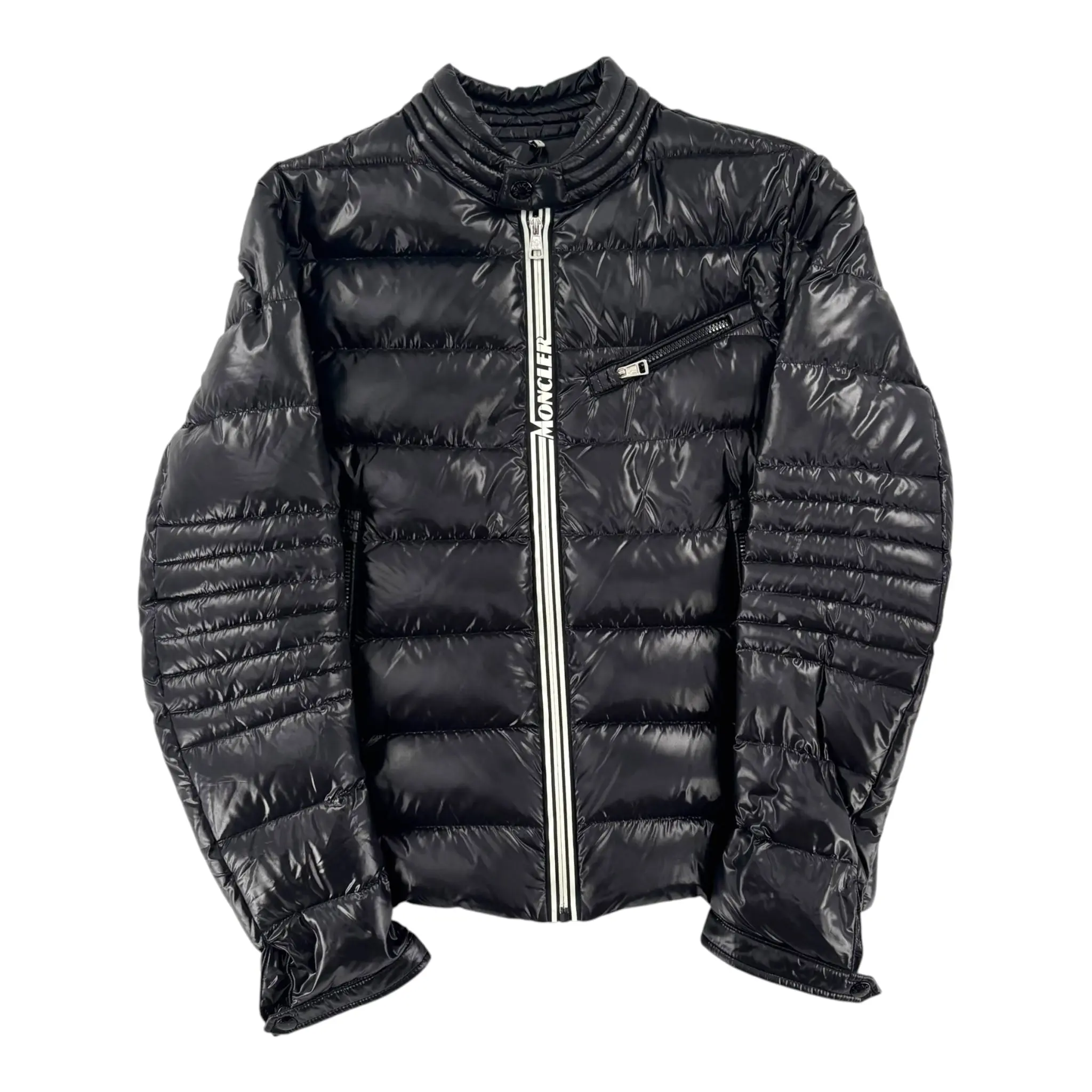 Moncler Logo Zip Puffer Coat Black