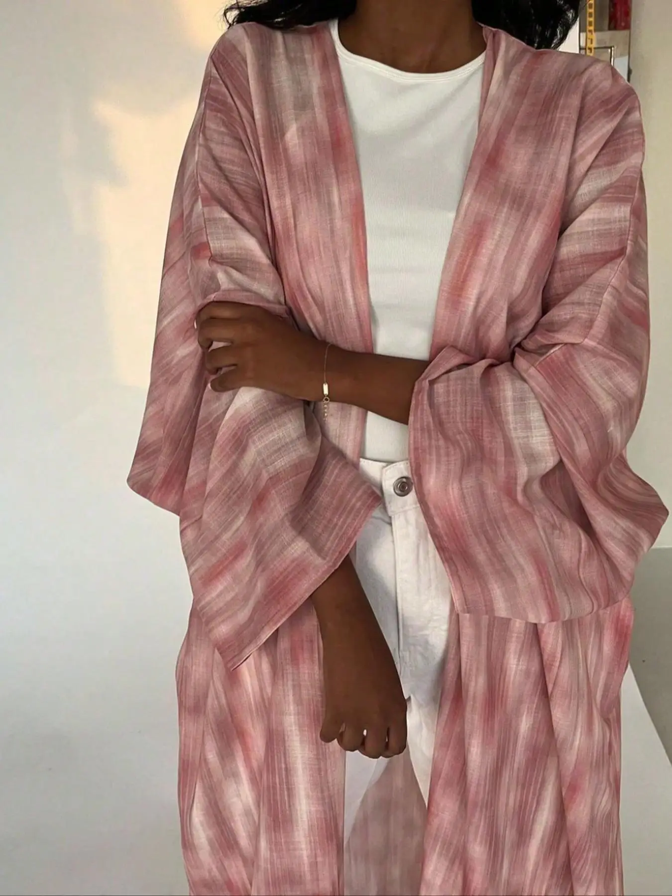 Women's Tie Dye Print Abaya, Casual Muslim Elegant Open Front Outerwear for Daily Wear, Ladies Islamic Clothes for All Seasons