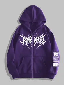 Men's Gothic Dark Style Printed Zip Hoodie, Fashion Streetwear for Casual Occasions, Perfect Match for Trendy